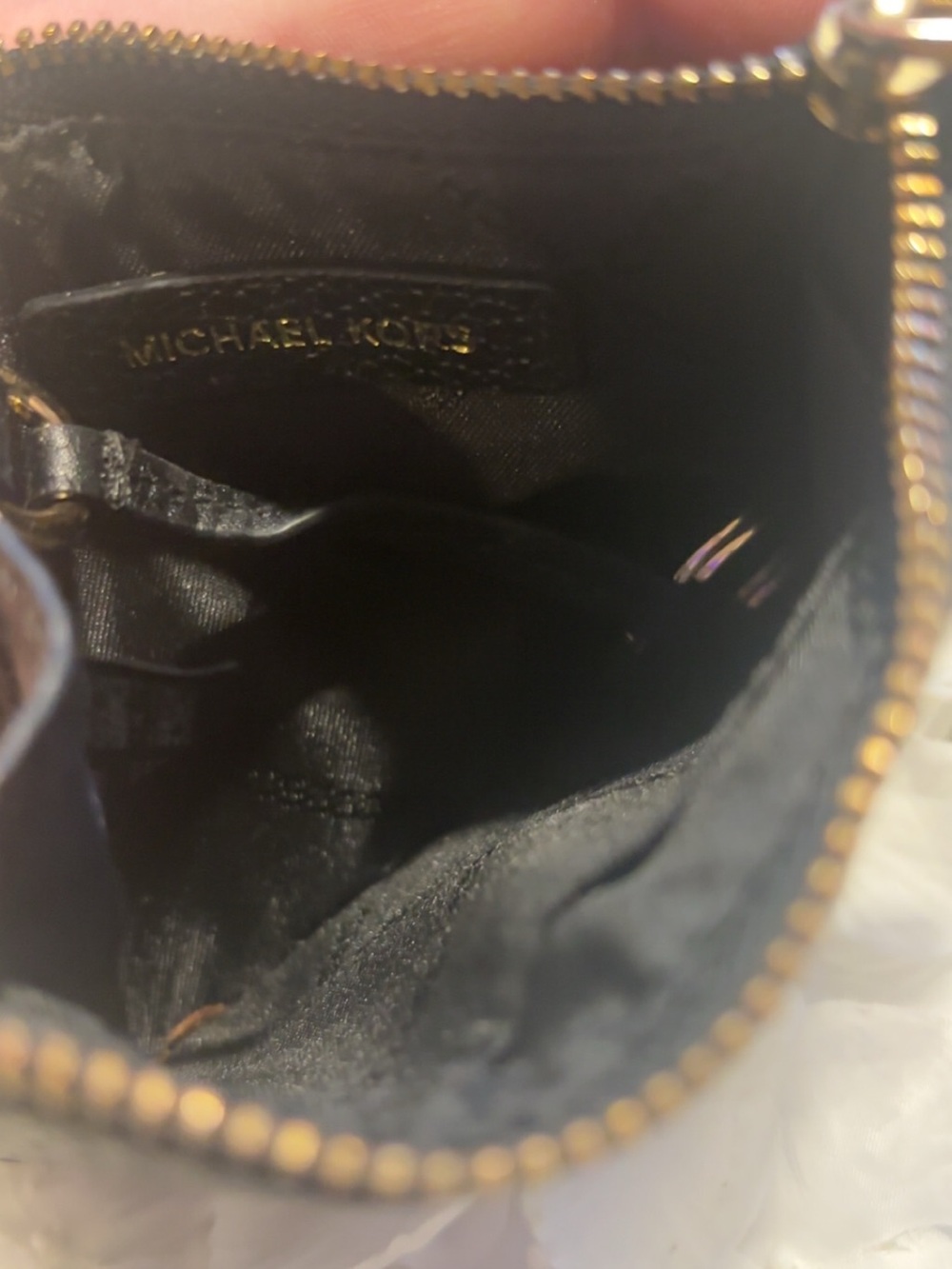Michael Kors Black Leather Zip Coin Pouch with Gold Hardware - Picture 3 of 4